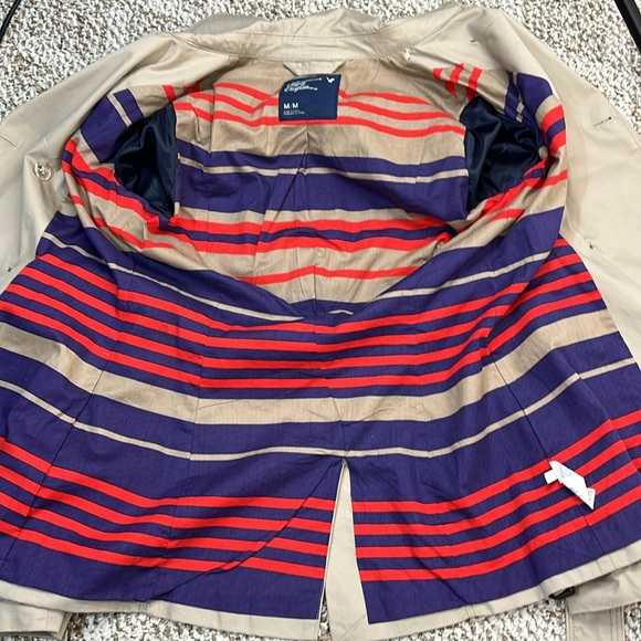 AMERICAN EAGLE OUTFITTERS TRENCH COAT TAN WITH STRIPES 100% Cotton Size Medium - Picture 13 of 16